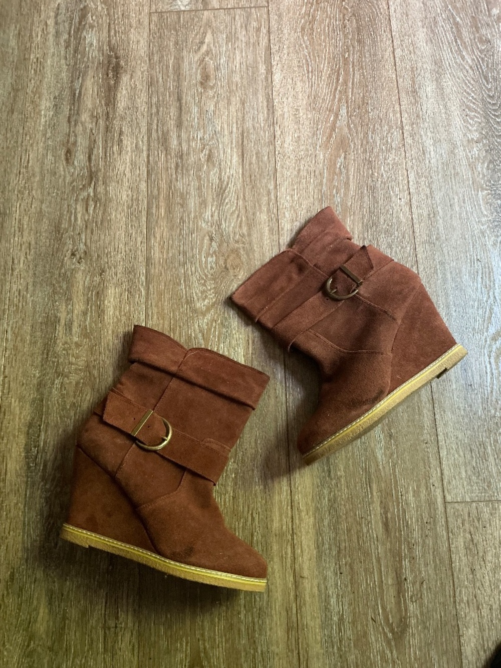 Brown suede booties